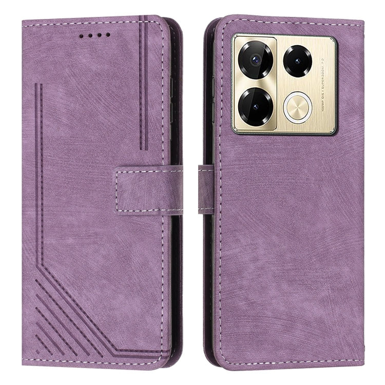 Skin Feel Stripe Pattern Leather Phone Case with Lanyard — Brown