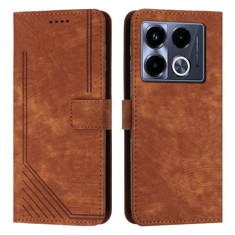 Skin Feel Stripe Pattern Leather Phone Case with Lanyard — Red