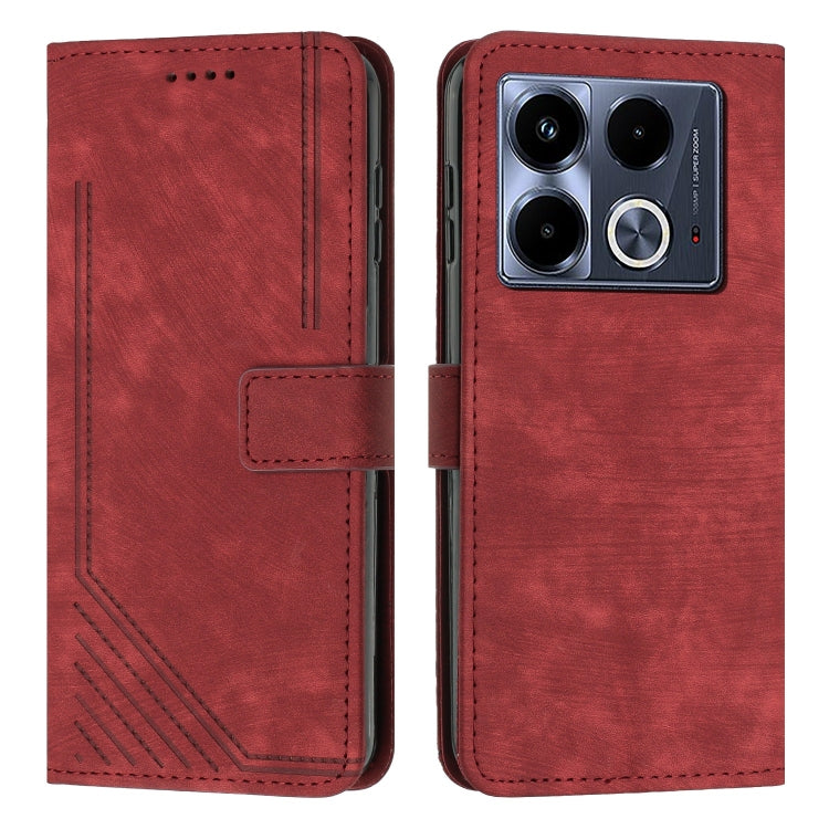 Skin Feel Stripe Pattern Leather Phone Case with Lanyard — Green