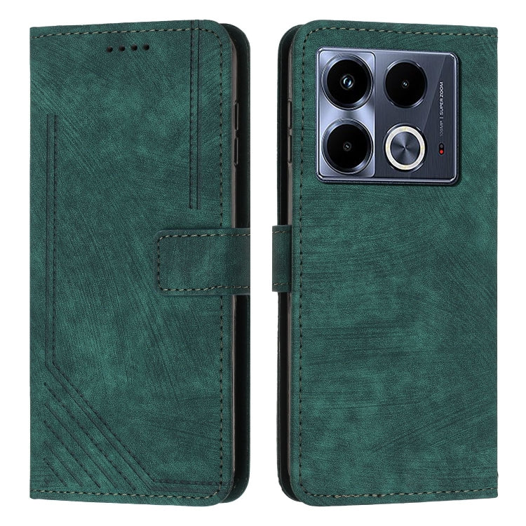 Skin Feel Stripe Pattern Leather Phone Case with Lanyard — Blue