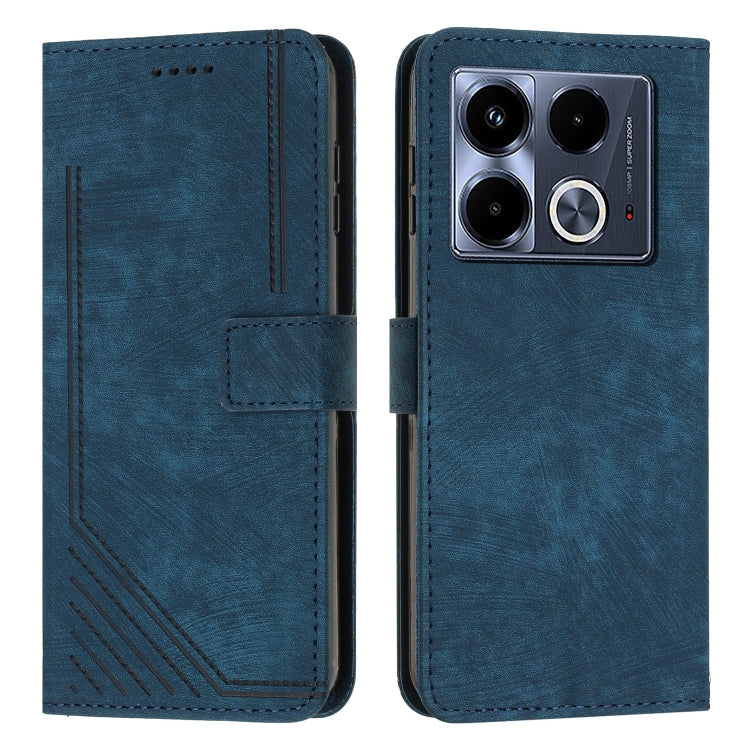 Skin Feel Stripe Pattern Leather Phone Case with Lanyard — Black