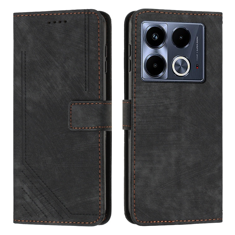 Skin Feel Stripe Pattern Leather Phone Case with Lanyard — Purple