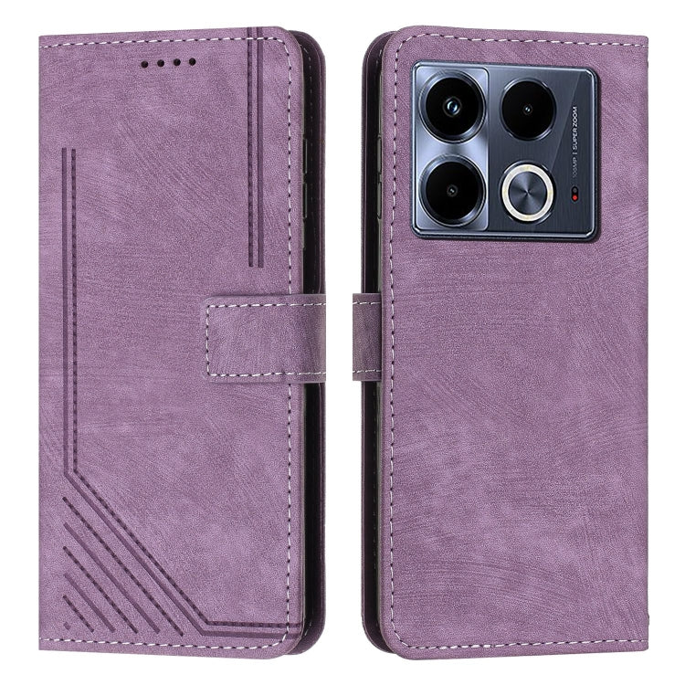 Skin Feel Stripe Pattern Leather Phone Case with Lanyard — view 18