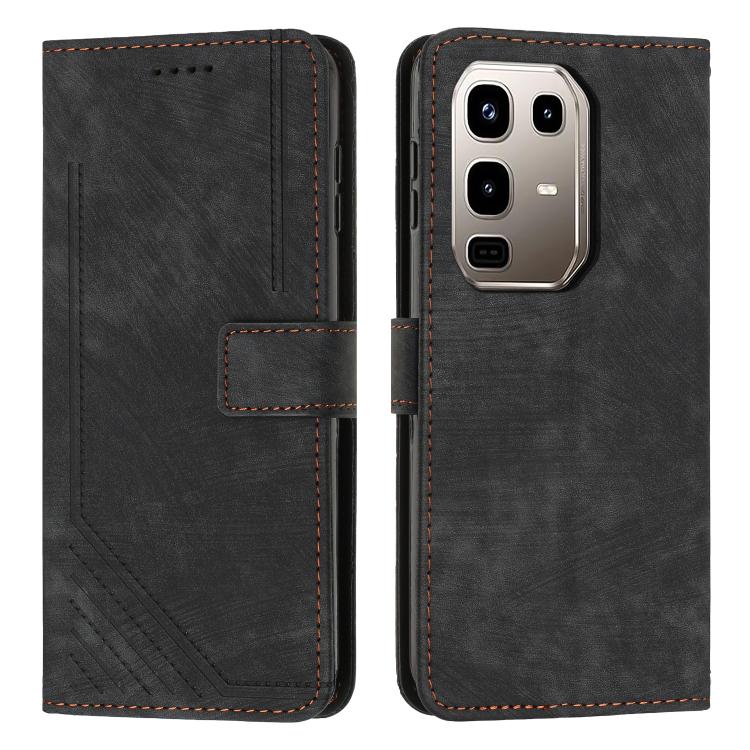 Skin Feel Stripe Pattern Leather Phone Case with Lanyard — Purple