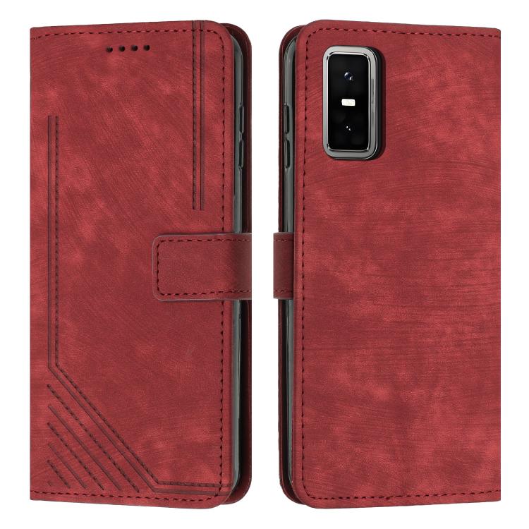 Skin Feel Stripe Pattern Leather Phone Case with Lanyard — For Infinix Hot 50i