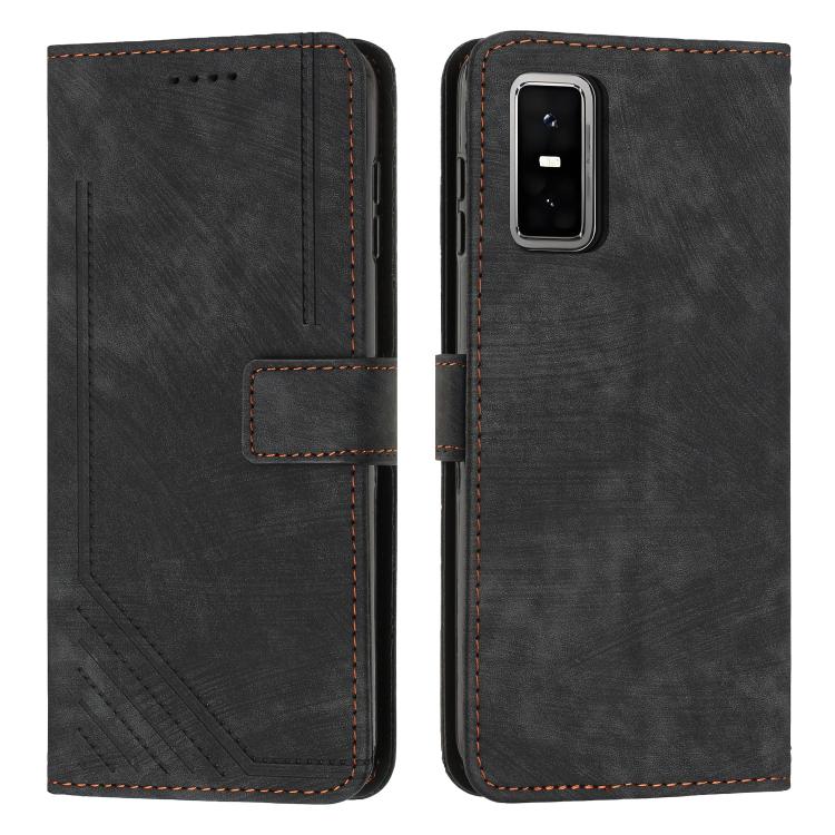 Skin Feel Stripe Pattern Leather Phone Case with Lanyard — For Infinix GT 20 Pro