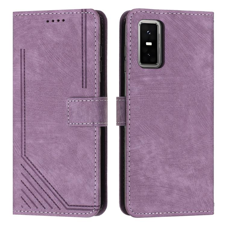 Skin Feel Stripe Pattern Leather Phone Case with Lanyard — Brown