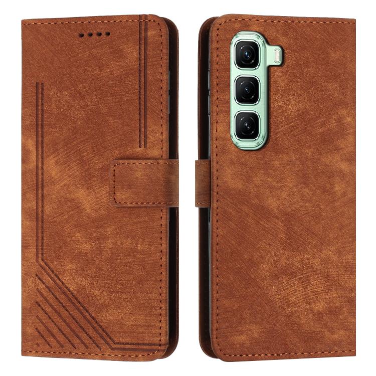 Skin Feel Stripe Pattern Leather Phone Case with Lanyard — Red