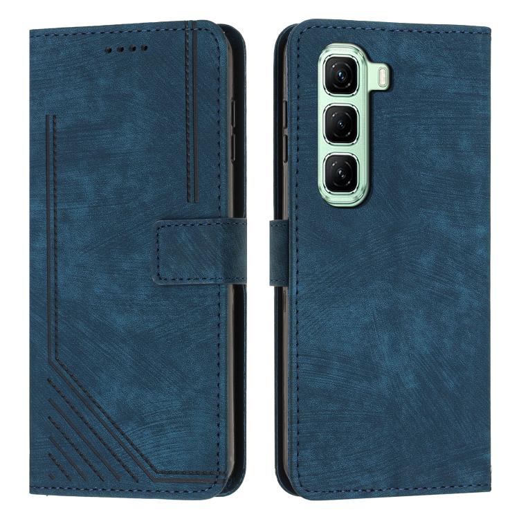 Skin Feel Stripe Pattern Leather Phone Case with Lanyard — Black