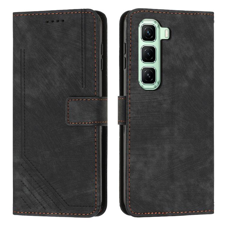 Skin Feel Stripe Pattern Leather Phone Case with Lanyard — Purple