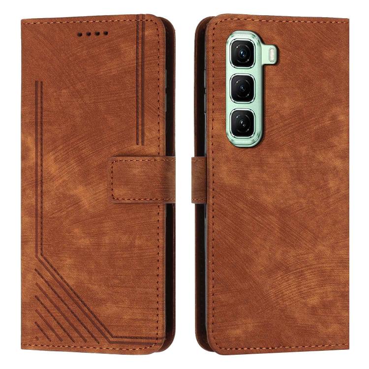 Skin Feel Stripe Pattern Leather Phone Case with Lanyard