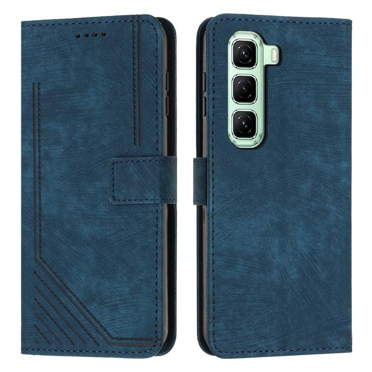 Skin Feel Stripe Pattern Leather Phone Case with Lanyard — For Infinix Smart 10 Plus 4G