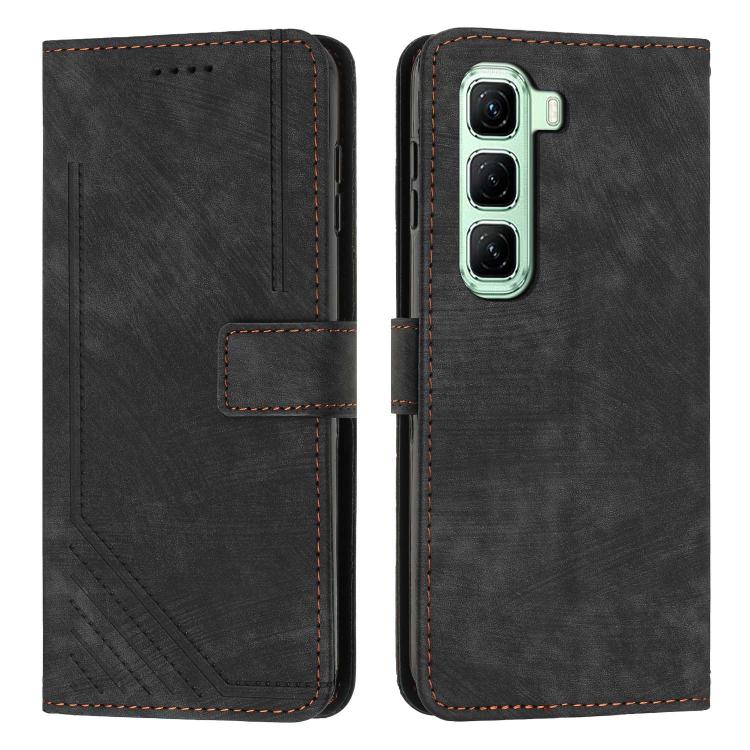 Skin Feel Stripe Pattern Leather Phone Case with Lanyard — For Infinix Smart 10 4G