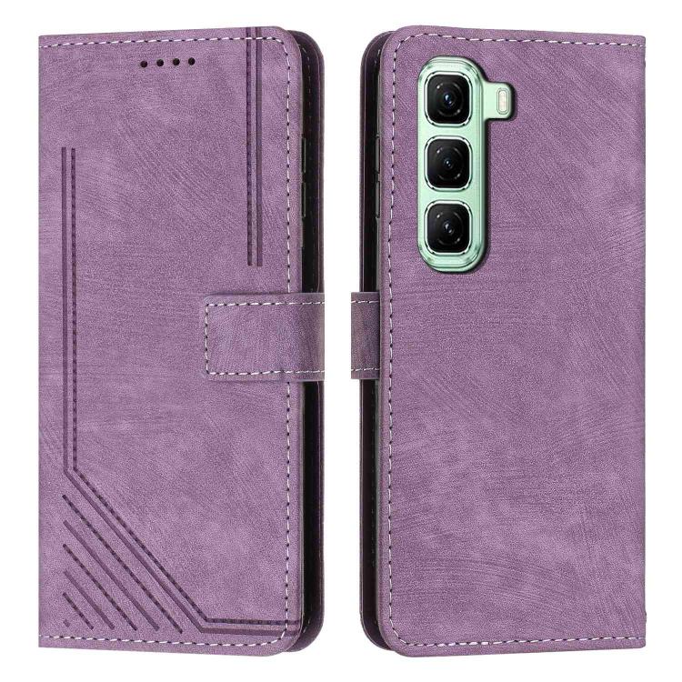 Skin Feel Stripe Pattern Leather Phone Case with Lanyard — Brown
