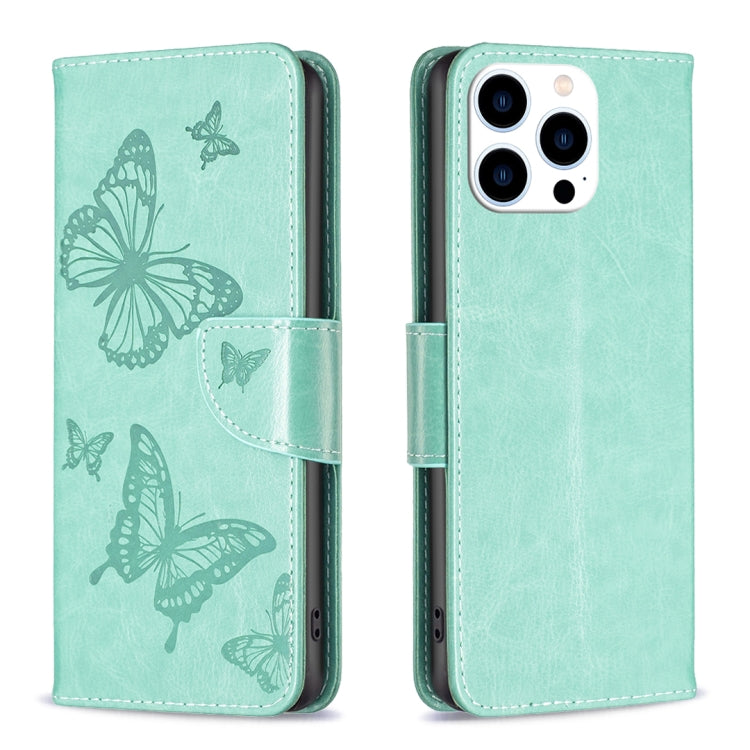Embossing Two Butterflies Pattern Leather Phone Case