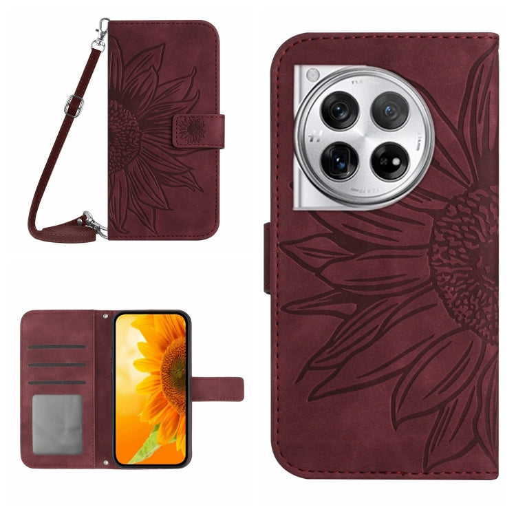 Skin Feel Sun Flower Embossed Leather Phone Case with Lanyard