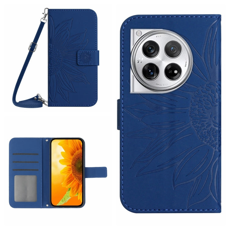 Skin Feel Sun Flower Embossed Leather Phone Case with Lanyard