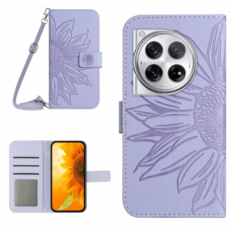 Skin Feel Sun Flower Embossed Leather Phone Case with Lanyard