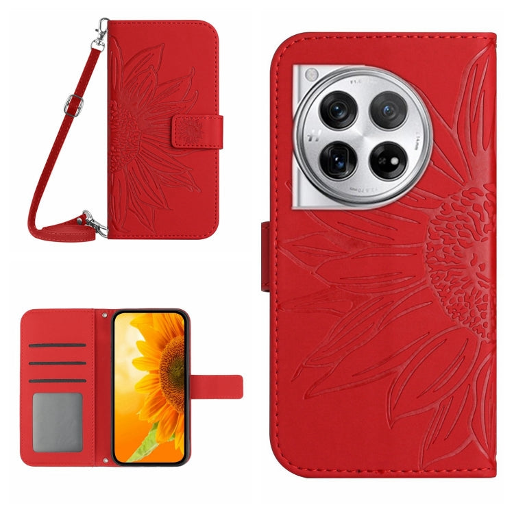 Skin Feel Sun Flower Embossed Leather Phone Case with Lanyard