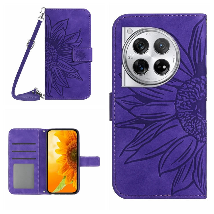Skin Feel Sun Flower Embossed Leather Phone Case with Lanyard