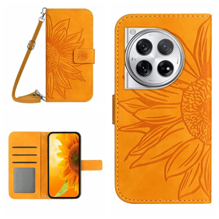 Skin Feel Sun Flower Embossed Leather Phone Case with Lanyard