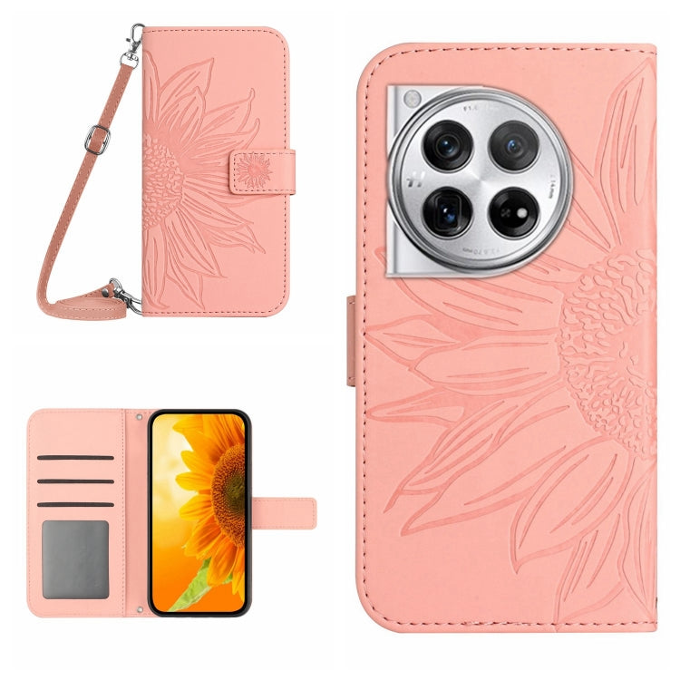 Skin Feel Sun Flower Embossed Leather Phone Case with Lanyard