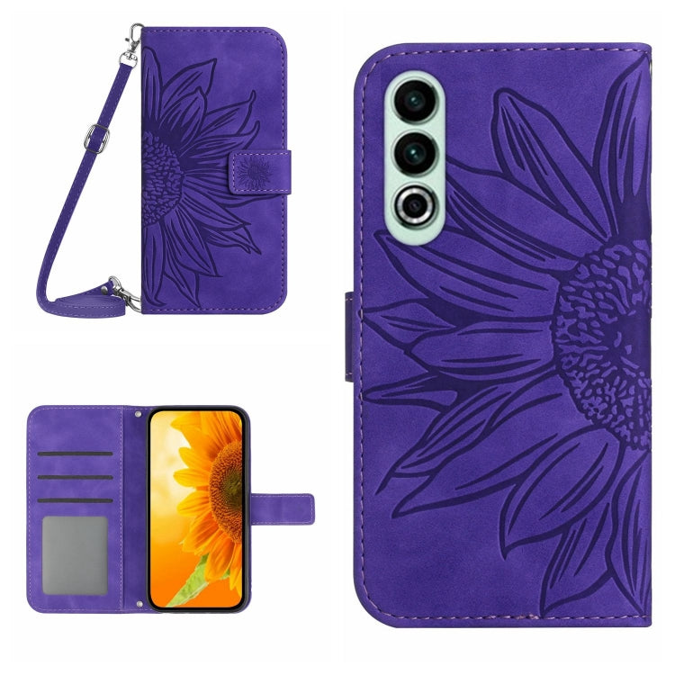 Skin Feel Sun Flower Embossed Leather Phone Case with Lanyard