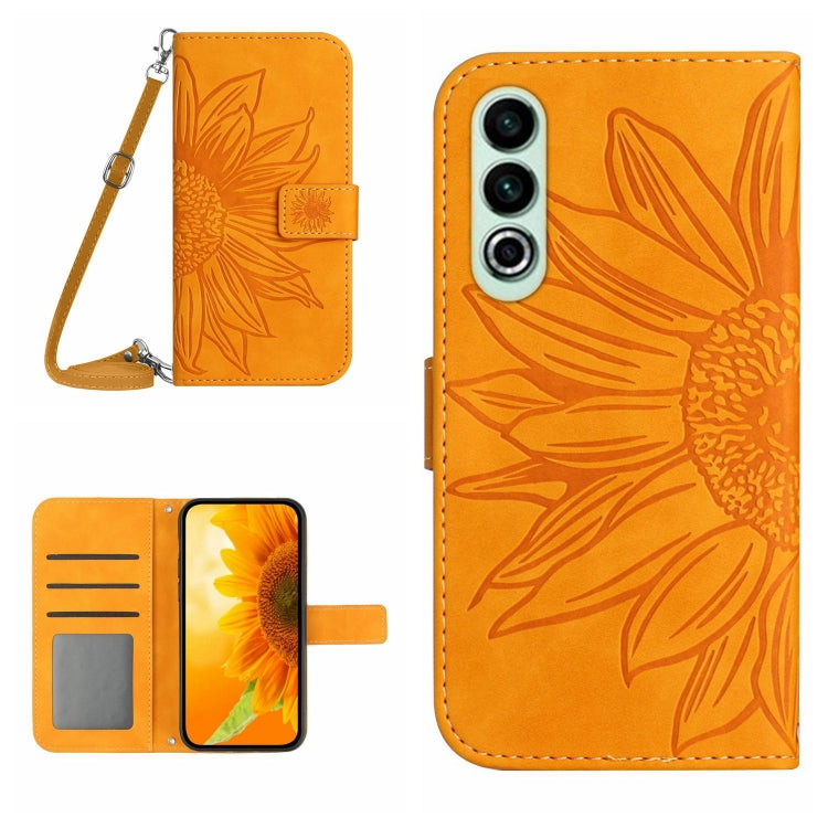 Skin Feel Sun Flower Embossed Leather Phone Case with Lanyard