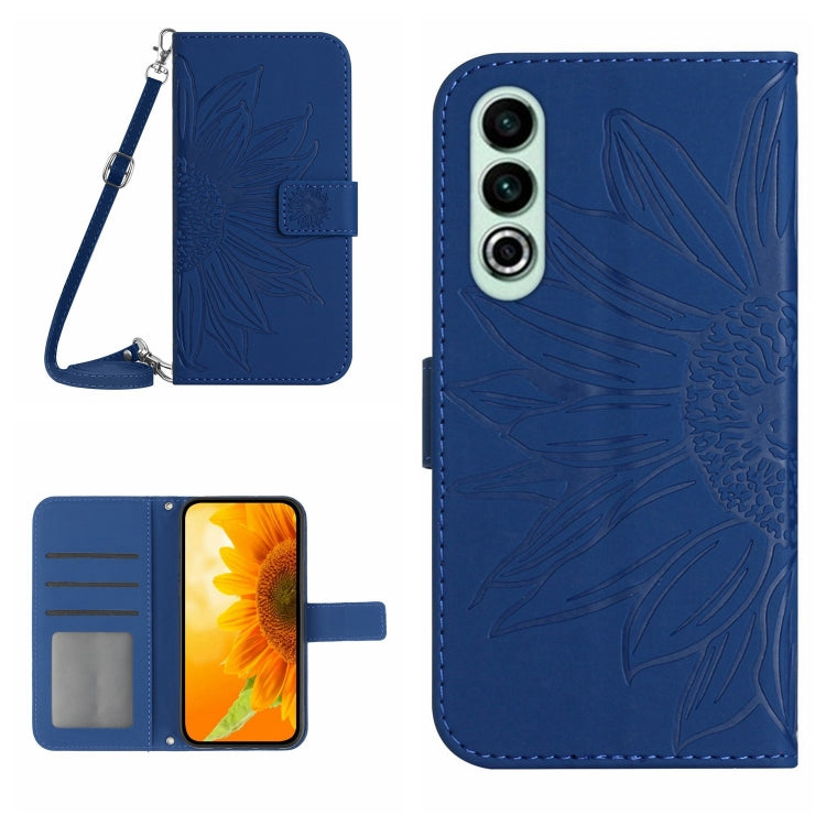 Skin Feel Sun Flower Embossed Leather Phone Case with Lanyard