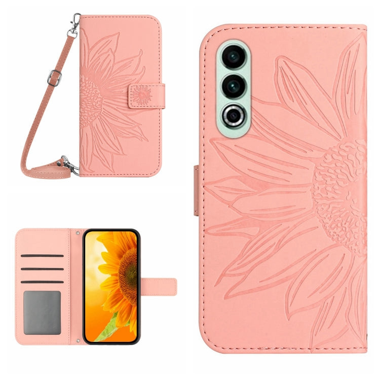 Skin Feel Sun Flower Embossed Leather Phone Case with Lanyard