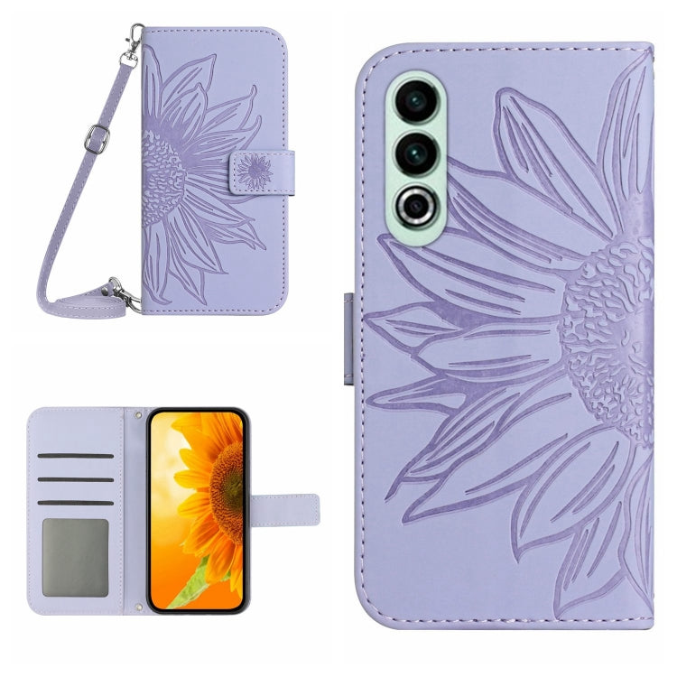 Skin Feel Sun Flower Embossed Leather Phone Case with Lanyard