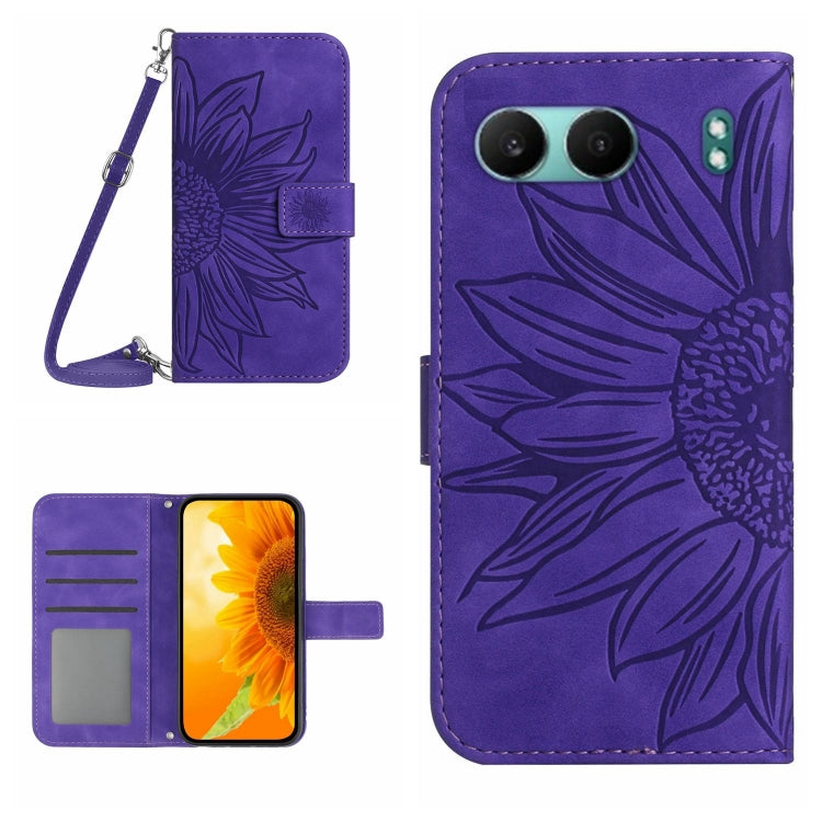 Skin Feel Sun Flower Embossed Leather Phone Case with Lanyard