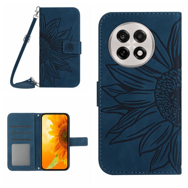 Skin Feel Sun Flower Embossed Leather Phone Case with Lanyard