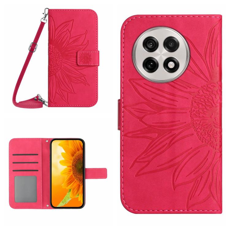 Skin Feel Sun Flower Embossed Leather Phone Case with Lanyard