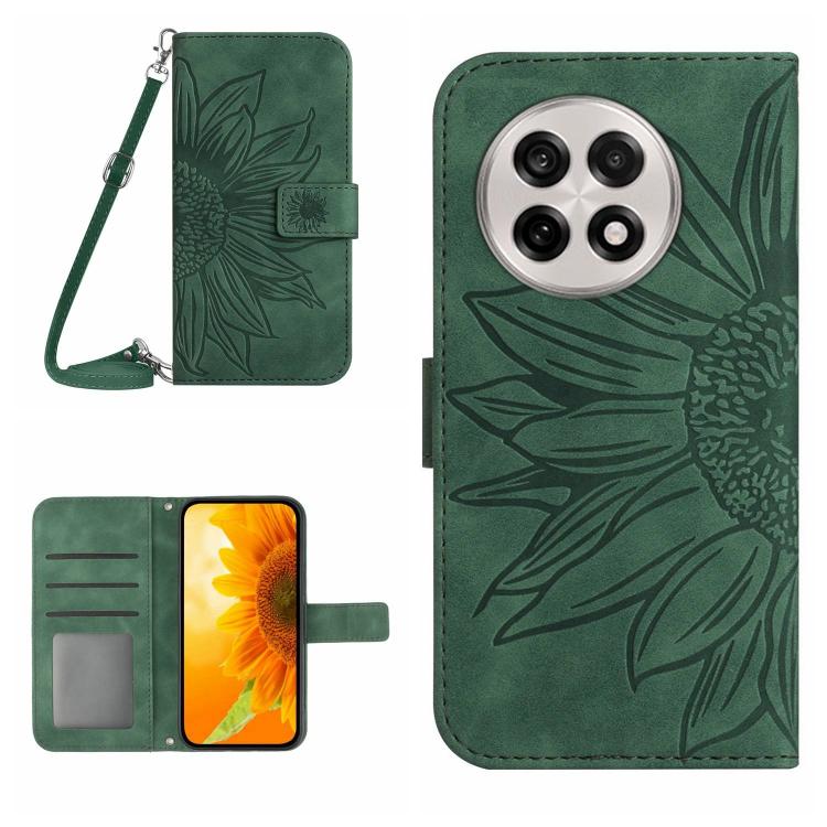 Skin Feel Sun Flower Embossed Leather Phone Case with Lanyard