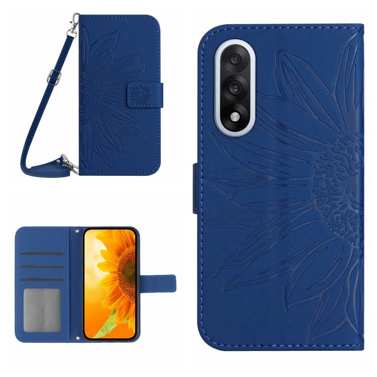 Skin Feel Sun Flower Embossed Leather Phone Case with Lanyard