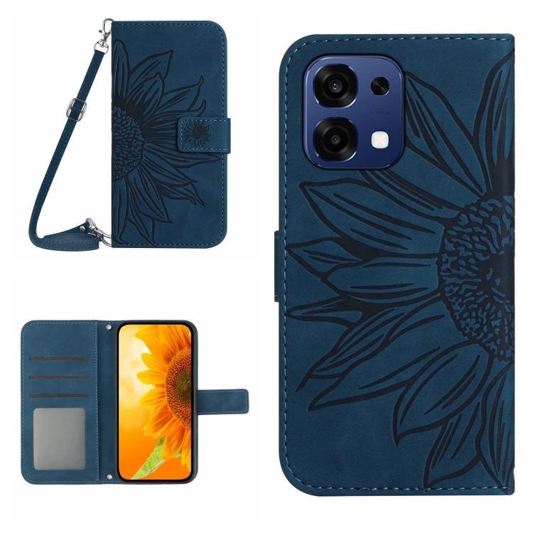 Skin Feel Sun Flower Embossed Leather Phone Case with Lanyard