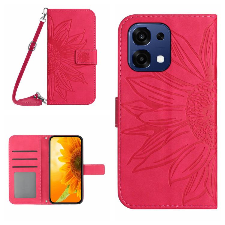 Skin Feel Sun Flower Embossed Leather Phone Case with Lanyard