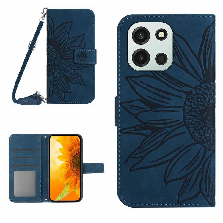 Skin Feel Sun Flower Embossed Leather Phone Case with Lanyard