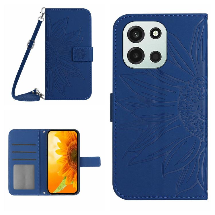 Skin Feel Sun Flower Embossed Leather Phone Case with Lanyard