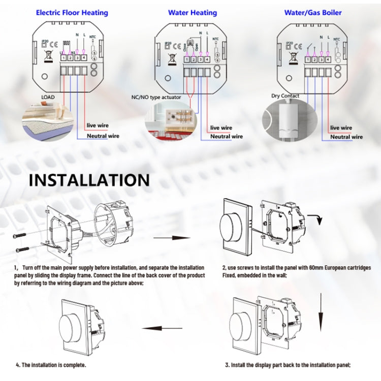 BHT-7000-GALZB 95-240V AC 3A Smart Knob Thermostat Water Heating Controller with Zigbee — Gold