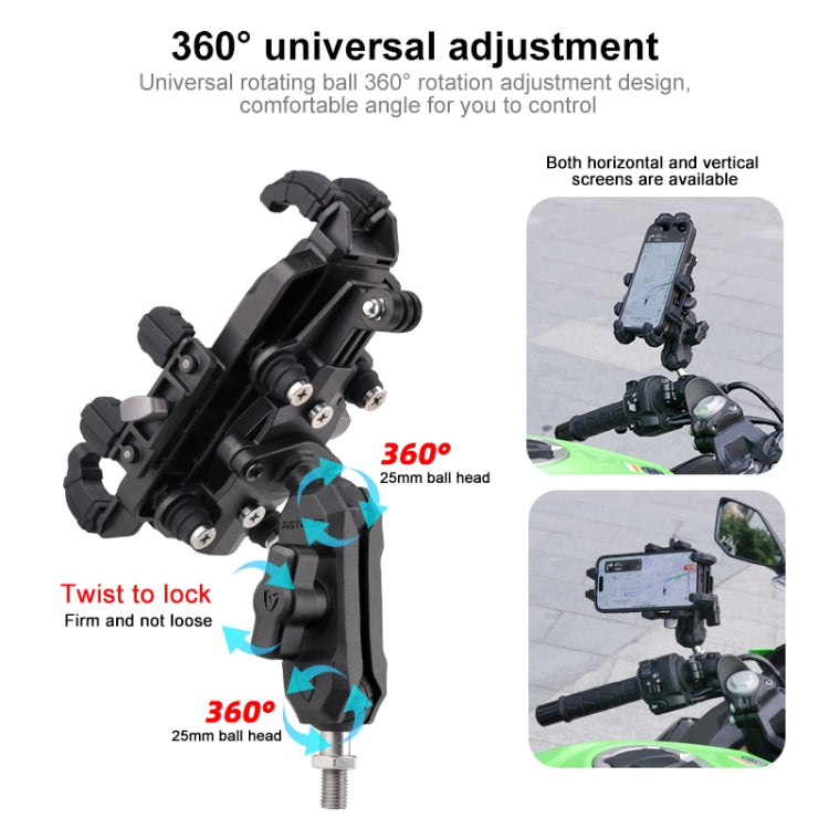 MOTOSLG Crab Motorcycle Phone Clamp Bracket — L-Type Rear Mirror Mount with Anti-theft Lock