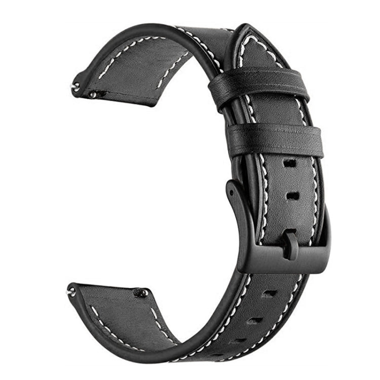 Stitching Black Buckle Genuine Leather Watch Band