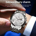 OLEVS 2892 Men Multifunctional Business Waterproof Quartz Watch — Black + Silver