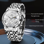 OLEVS 2892 Men Multifunctional Business Waterproof Quartz Watch — Blue + Silver
