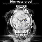 OLEVS 2892 Men Multifunctional Business Waterproof Quartz Watch — White + Gold