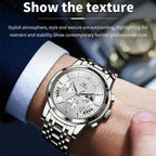 OLEVS 2892 Men Multifunctional Business Waterproof Quartz Watch — Blue + Gold