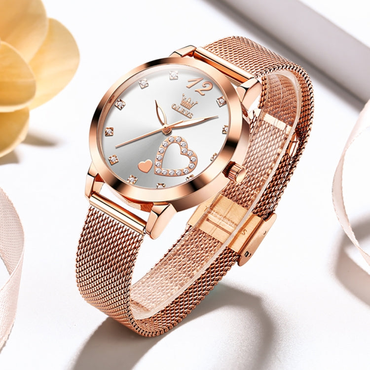 OLEVS 5189 Women Heart Shape Waterproof Quartz Watch — White
