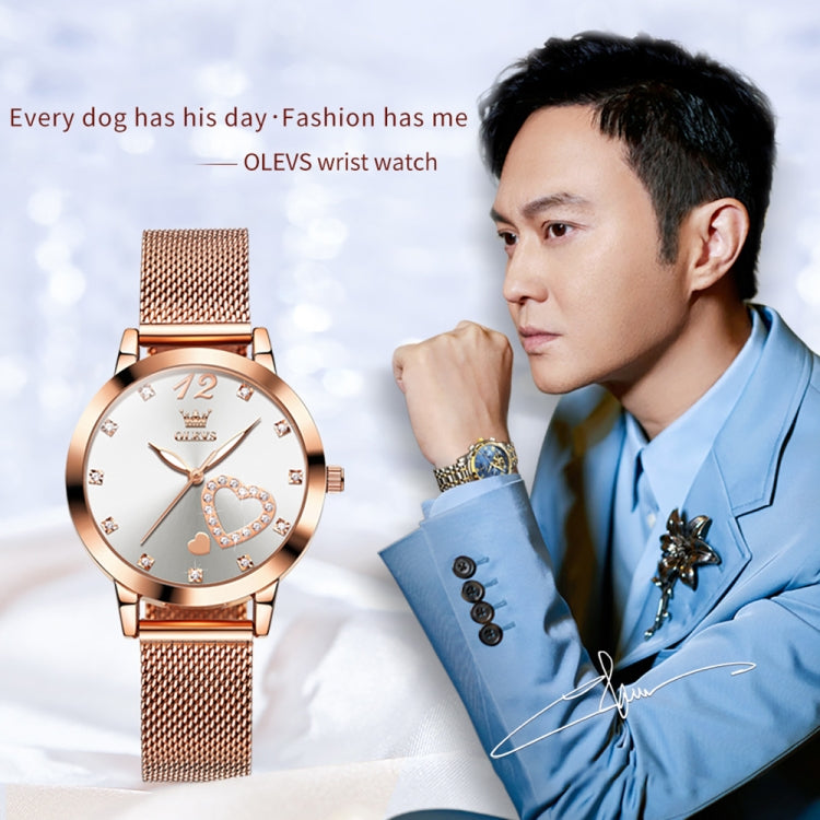 OLEVS 5189 Women Heart Shape Waterproof Quartz Watch — Rose Gold