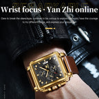 OLEVS 9925 Men Square Dial Multifunctional Waterproof Quartz Watch — Black